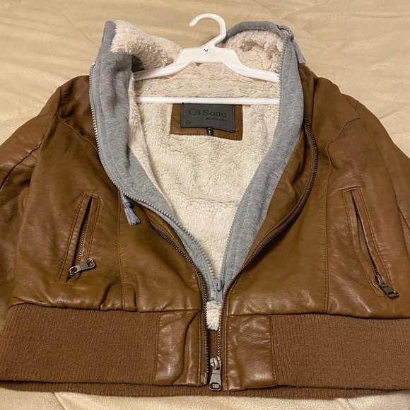 Ci Sono Hooded Cropped Faux Leather Jacket - Picture 9 of 16